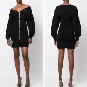 AZ Factory Zipped Knitted Mini Dress Small Black Party Quiet Lux Pointed Collar